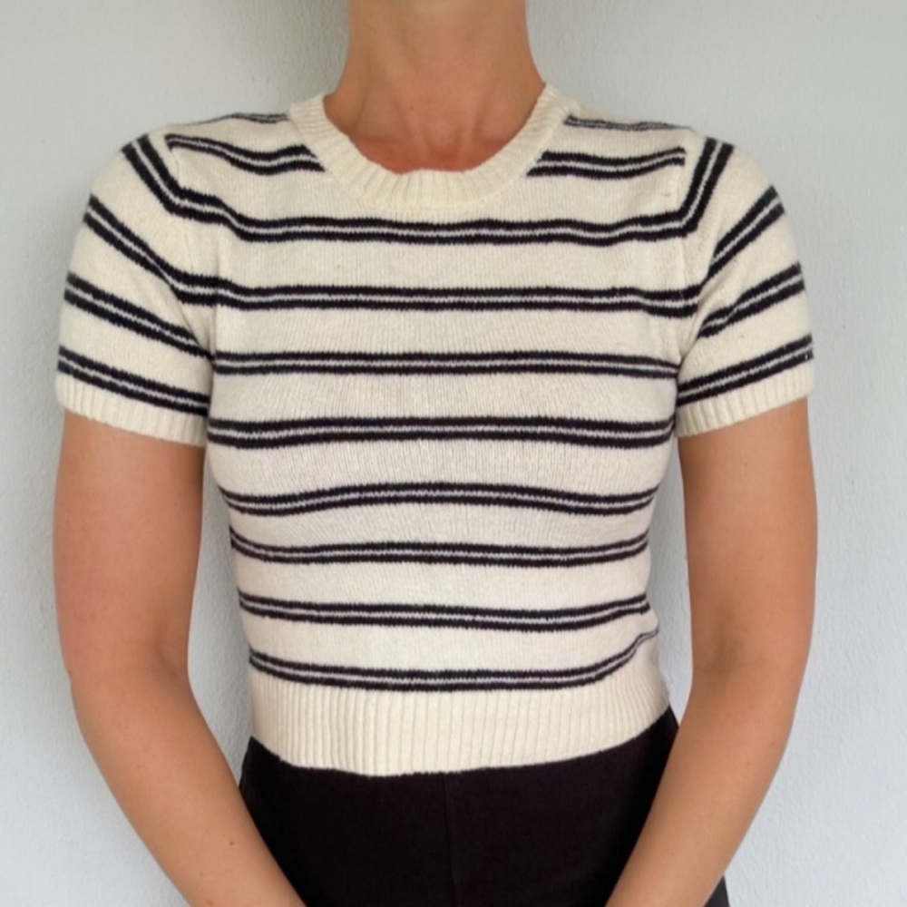 Song of Style Aimee Song white black stripe chenille cropped sweater top small